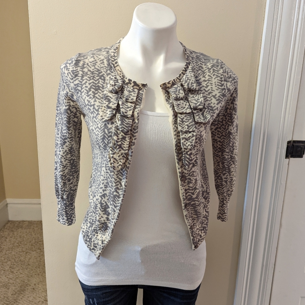 J. Crew cream and gray print cardigan with size xs